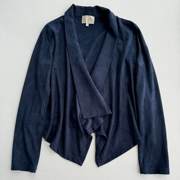EUC Stitch Fix Skies Are Blue Jacket Size M Faux Suede Navy Blue Drape Front - Picture 1 of 6